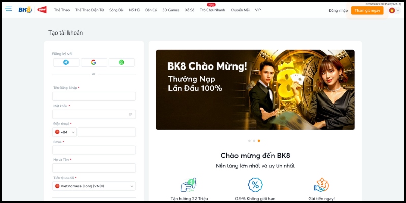 Đăng Ký 6 Cung cấp dữ liệu thông tin cá nhân để đăng ký BK8